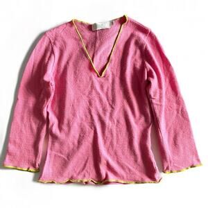 RELAIS Knitware Pink Top S VTG 90s Y2K Lettuce Trim Mean Girls Coquette Fitted